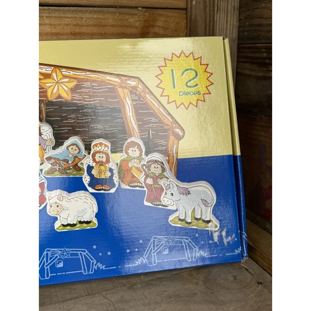 Nativity Set Childs Playset Religious Education 12pc Wooden Chunky Jesus‎ Birth